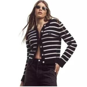 Joshua Sanders Women's Striped Knit Cardigan Sweater Blue/White Size Large NWT